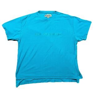 B.U.M Equipment T Shirt Blue Short Sleeve 100% Cotton Vtg Size Large Crew Neck